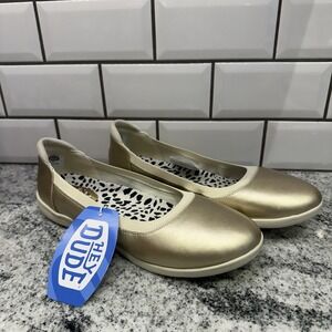 Hey Dude Savannah Slip Classic Gold Metallic Womens 10 Flats Comfort Lightweight